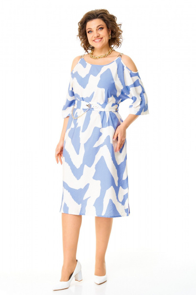 Платье прямого силуэта с поясом и разрезами VI ORO VR-1166 голубые_разводы - фото 2
