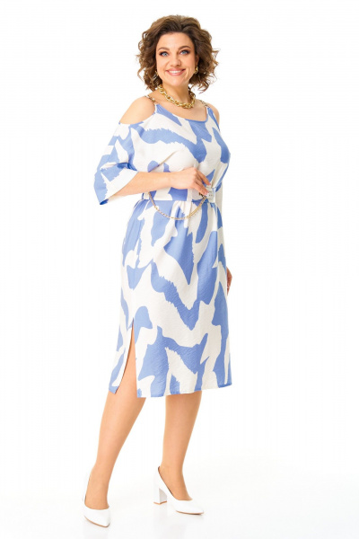Платье прямого силуэта с поясом и разрезами VI ORO VR-1166 голубые_разводы - фото 1