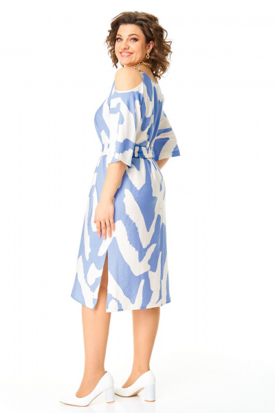 Платье прямого силуэта с поясом и разрезами VI ORO VR-1166 голубые_разводы - фото 6
