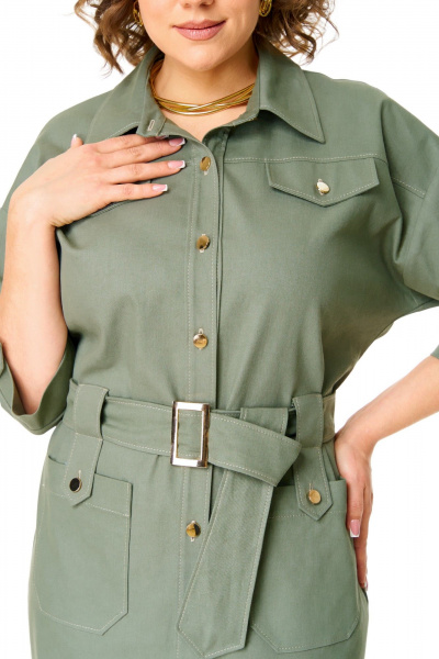 Платье из джинса с накладными карманами и пуговицами VI ORO VR-1167 оливка - фото 8