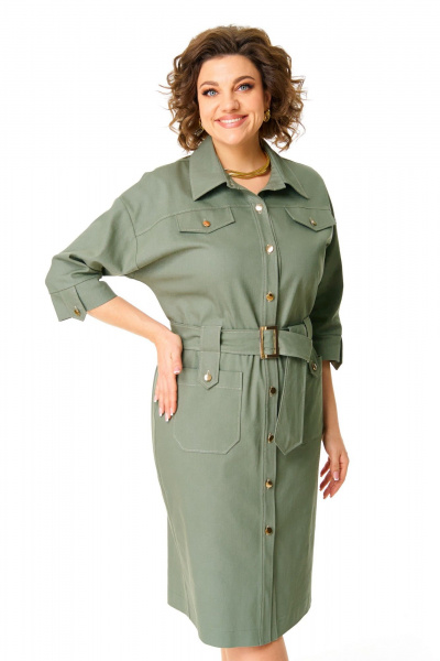 Платье из джинса с накладными карманами и пуговицами VI ORO VR-1167 оливка - фото 4