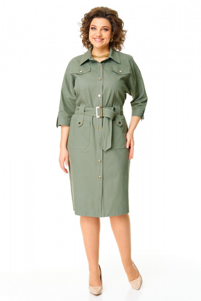 Платье из джинса с накладными карманами и пуговицами VI ORO VR-1167 оливка - фото 2