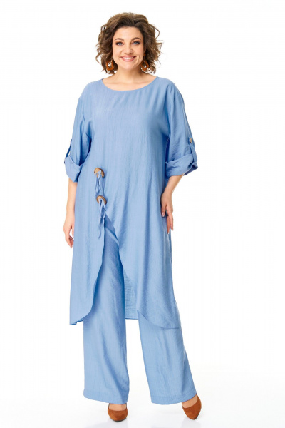Туника и брюки свободного кроя с патой и карманами VI ORO VR-1168 небесный - фото 1