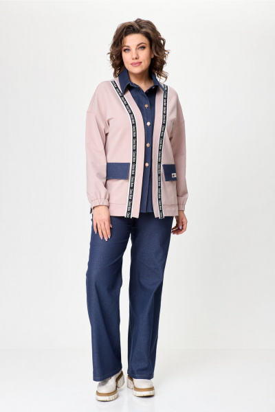 Костюм жакет и брюки с накладными карманами и тесьмой Bonna Image 959/1 пудровый - фото 15