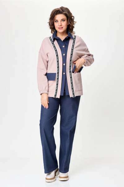 Костюм жакет и брюки с накладными карманами и тесьмой Bonna Image 959/1 пудровый - фото 13