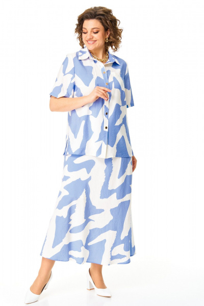 Блуза и юбка с нагрудными вытачками и складками VI ORO VR-1169 голубые_разводы - фото 1