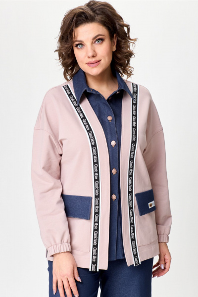 Костюм жакет и брюки с накладными карманами и тесьмой Bonna Image 959/1 пудровый - фото 3