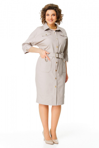 Платье из джинса с поясом и накладными карманами VI ORO VR-1167 беж - фото 4