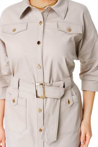 Платье из джинса с поясом и накладными карманами VI ORO VR-1167 беж - фото 8