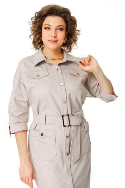 Платье из джинса с поясом и накладными карманами VI ORO VR-1167 беж - фото 6