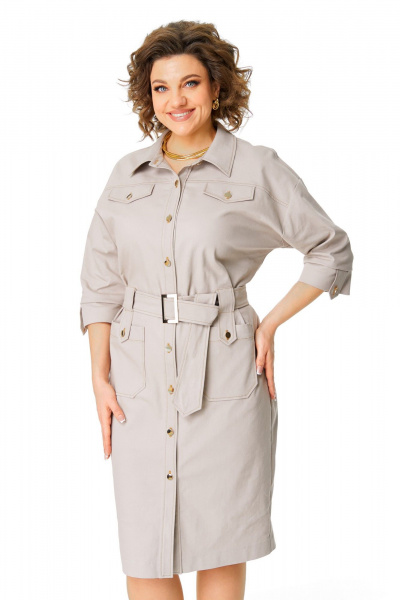 Платье из джинса с поясом и накладными карманами VI ORO VR-1167 беж - фото 5