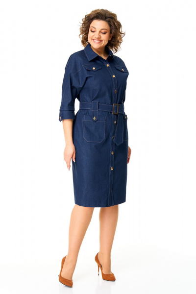 Джинцевое платье прямого силуэта с разрезами VI ORO VR-1167 деним - фото 4