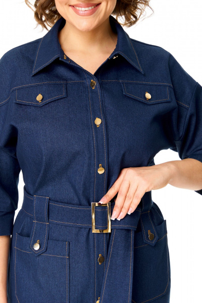 Джинцевое платье прямого силуэта с разрезами VI ORO VR-1167 деним - фото 9