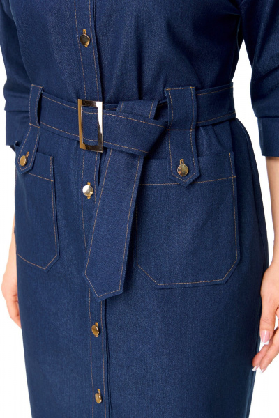 Джинцевое платье прямого силуэта с разрезами VI ORO VR-1167 деним - фото 8