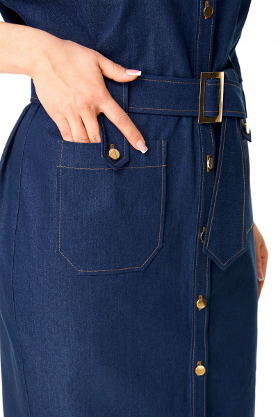 Джинцевое платье прямого силуэта с разрезами VI ORO VR-1167 деним - фото 7