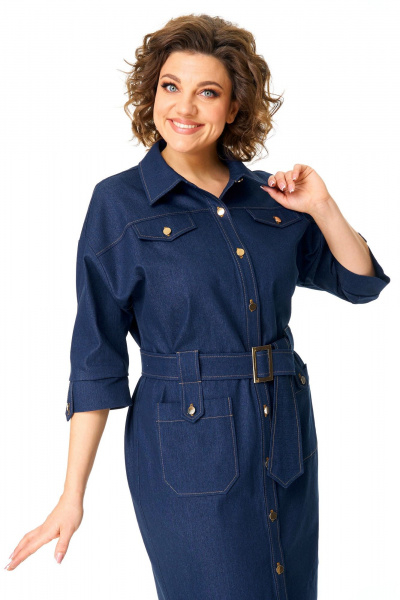 Джинцевое платье прямого силуэта с разрезами VI ORO VR-1167 деним - фото 6