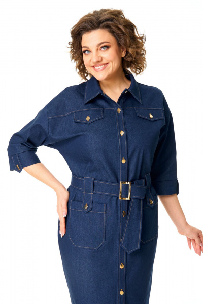 Джинцевое платье прямого силуэта с разрезами VI ORO VR-1167 деним - фото 5