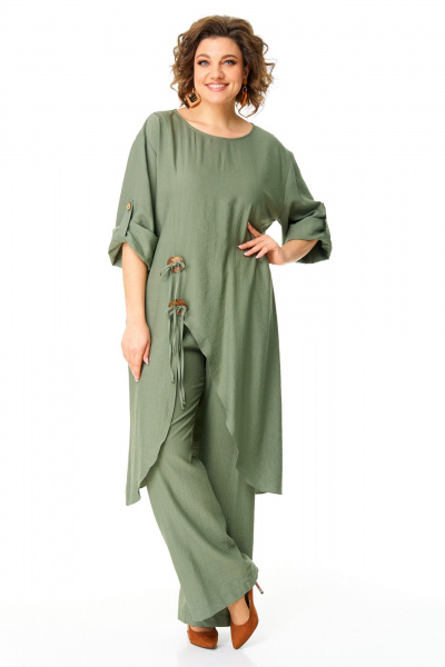 Бежевая туника и брюки с ассиметриным кроем VI ORO VR-1168 хаки - фото 1