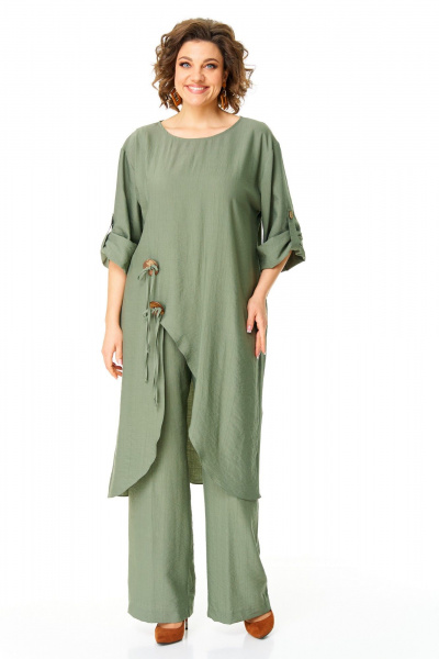 Бежевая туника и брюки с ассиметриным кроем VI ORO VR-1168 хаки - фото 2