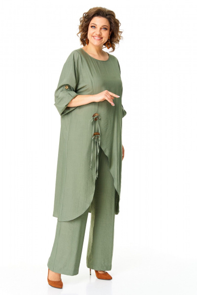 Бежевая туника и брюки с ассиметриным кроем VI ORO VR-1168 хаки - фото 3