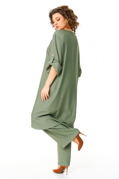Бежевая туника и брюки с ассиметриным кроем VI ORO VR-1168 хаки - фото 9