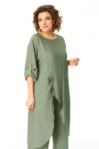 Бежевая туника и брюки с ассиметриным кроем VI ORO VR-1168 хаки - фото 4