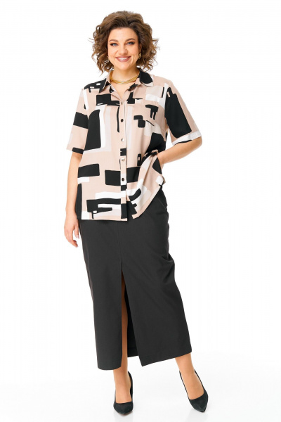Блуза с накладным карманом и юбка с высоким разрезом VI ORO VR-1170 камушки - фото 3