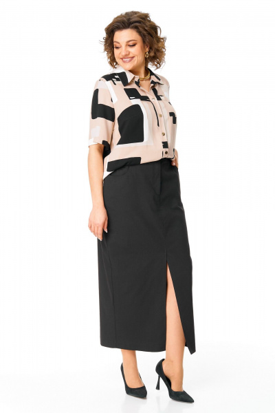 Блуза с накладным карманом и юбка с высоким разрезом VI ORO VR-1170 камушки - фото 2