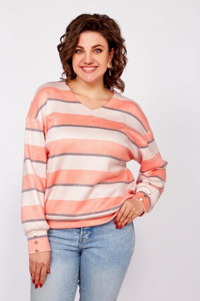 Трикотажный джемпер со спущенными плечами Swallow 800.4 кремово-бежевый,серый,лососевый - фото 4