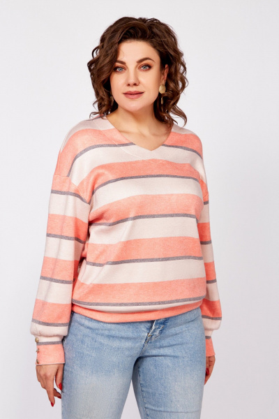 Трикотажный джемпер со спущенными плечами Swallow 800.4 кремово-бежевый,серый,лососевый - фото 3