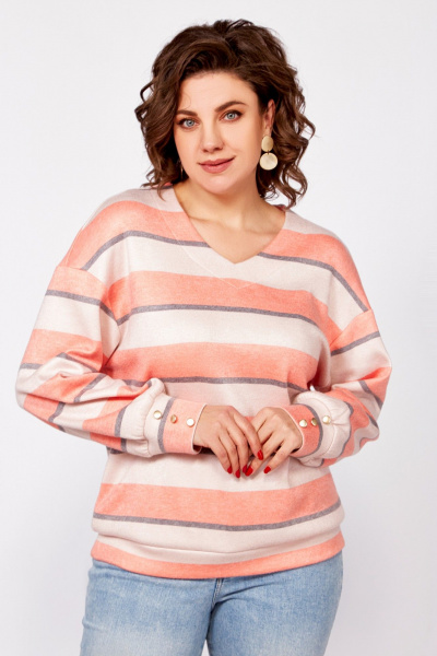 Трикотажный джемпер со спущенными плечами Swallow 800.4 кремово-бежевый,серый,лососевый - фото 1