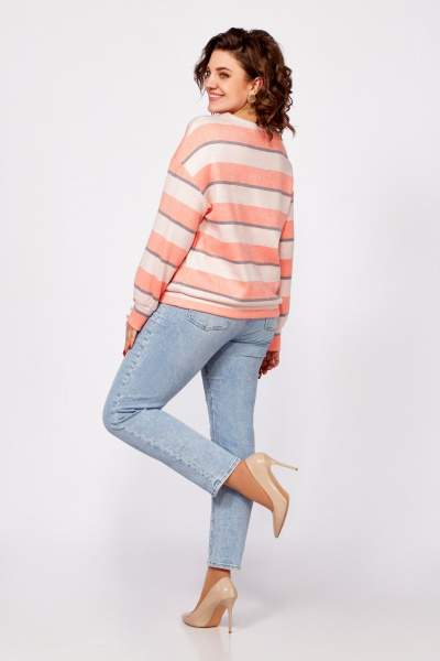 Трикотажный джемпер со спущенными плечами Swallow 800.4 кремово-бежевый,серый,лососевый - фото 9