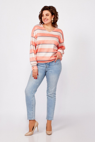 Трикотажный джемпер со спущенными плечами Swallow 800.4 кремово-бежевый,серый,лососевый - фото 8