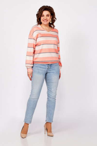 Трикотажный джемпер со спущенными плечами Swallow 800.4 кремово-бежевый,серый,лососевый - фото 7