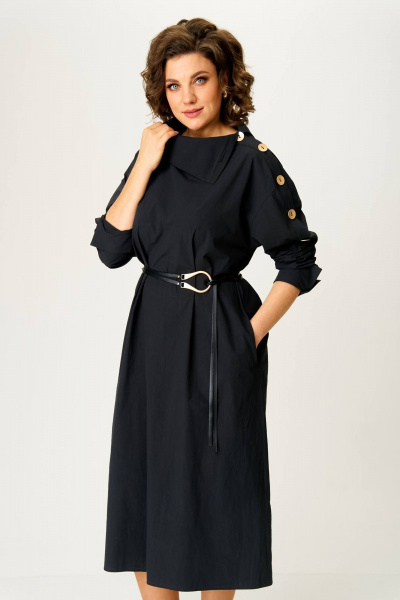 Демисезонное платье из хлопкового текстиля с декоративным поясом Karina deLux M-1332 - фото 4