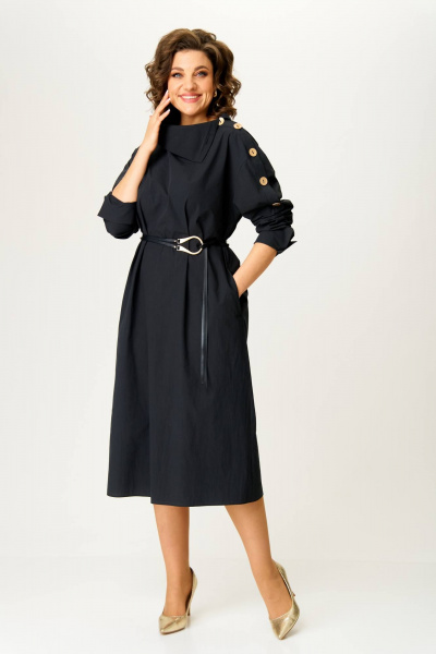 Демисезонное платье из хлопкового текстиля с декоративным поясом Karina deLux M-1332 - фото 3