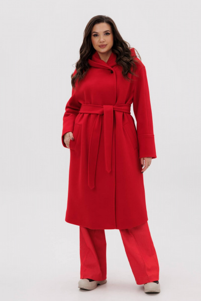 Красное пальто свободного силуэта с двубортной застежкой Fantazia Mod 4915 - фото 9