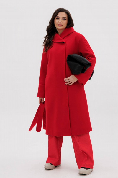 Красное пальто свободного силуэта с двубортной застежкой Fantazia Mod 4915 - фото 7