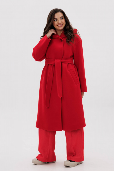Красное пальто свободного силуэта с двубортной застежкой Fantazia Mod 4915 - фото 1