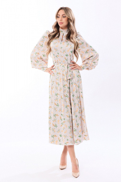 Демисезонное платье с отрезной талией и съемным поясом Golden Valley 4771-1 светло-серый - фото 1