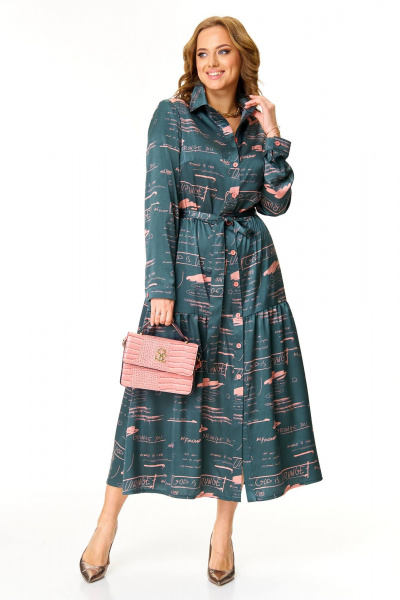 Демисезонное элегантное платье из атласной ткани Taita plus 2501 серый+розовый - фото 6