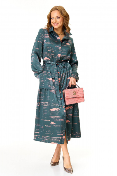 Демисезонное элегантное платье из атласной ткани Taita plus 2501 серый+розовый - фото 4