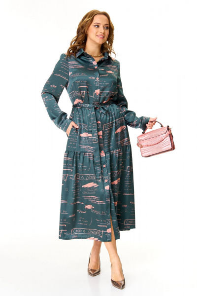 Демисезонное элегантное платье из атласной ткани Taita plus 2501 серый+розовый - фото 1