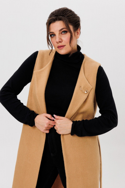 Жилет женский длинный из пальтовой ткани с разрезами Michel chic 354/1 темно-бежевый - фото 7