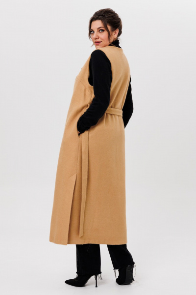 Жилет женский длинный из пальтовой ткани с разрезами Michel chic 354/1 темно-бежевый - фото 6
