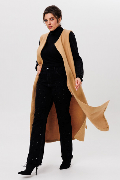 Жилет женский длинный из пальтовой ткани с разрезами Michel chic 354/1 темно-бежевый - фото 5