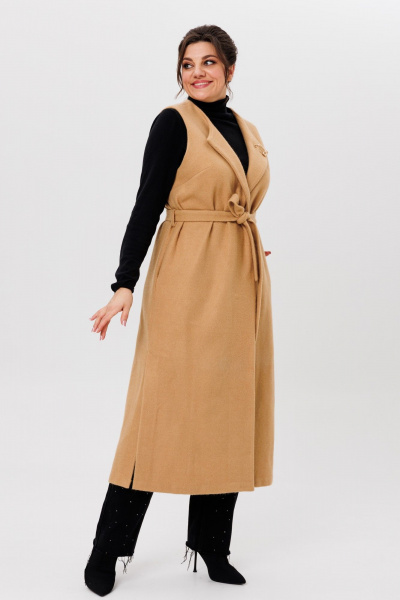 Жилет женский длинный из пальтовой ткани с разрезами Michel chic 354/1 темно-бежевый - фото 4
