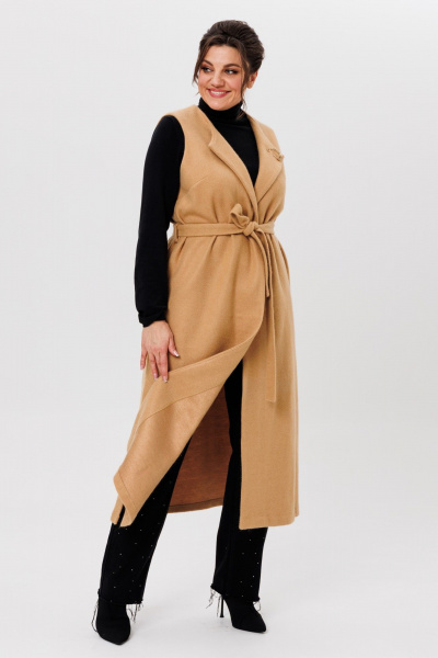 Жилет женский длинный из пальтовой ткани с разрезами Michel chic 354/1 темно-бежевый - фото 3