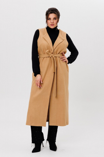Жилет женский длинный из пальтовой ткани с разрезами Michel chic 354/1 темно-бежевый - фото 1