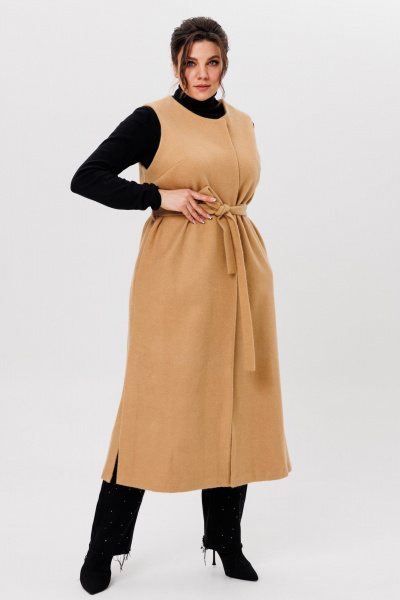 Жилет женский длинный из пальтовой ткани с разрезами Michel chic 354/1 темно-бежевый - фото 2